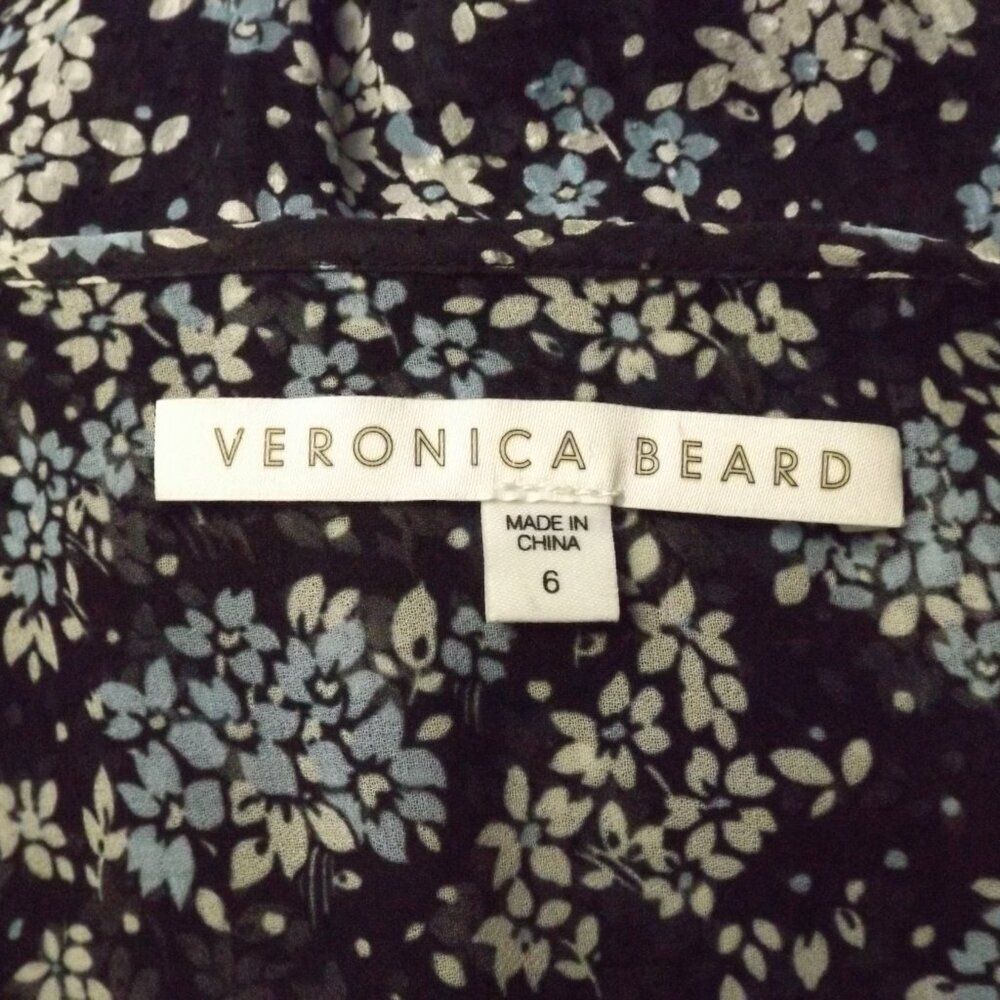 VERONICA BEARD Silk Dress, 6, Black/Floral, Semi-sheer, Mini/Short, 3/4 sleeves - Picture 13 of 15